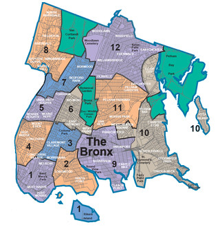 Mapa dos bairros de Bronx