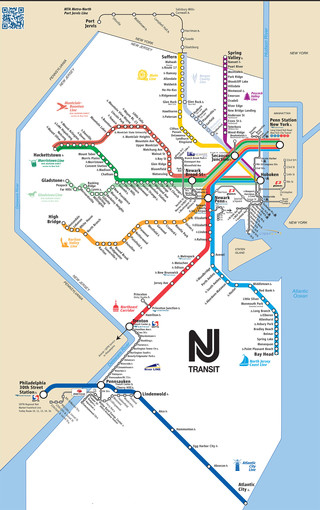 Mapa da rede de trens urbano e metropolitano New Jersey Transit