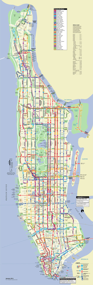 Mapa da rede de onibus de Manhattan