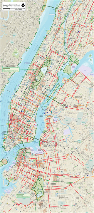 Mapa das ciclovias, ciclofaixas e ciclorrotas de Nova York